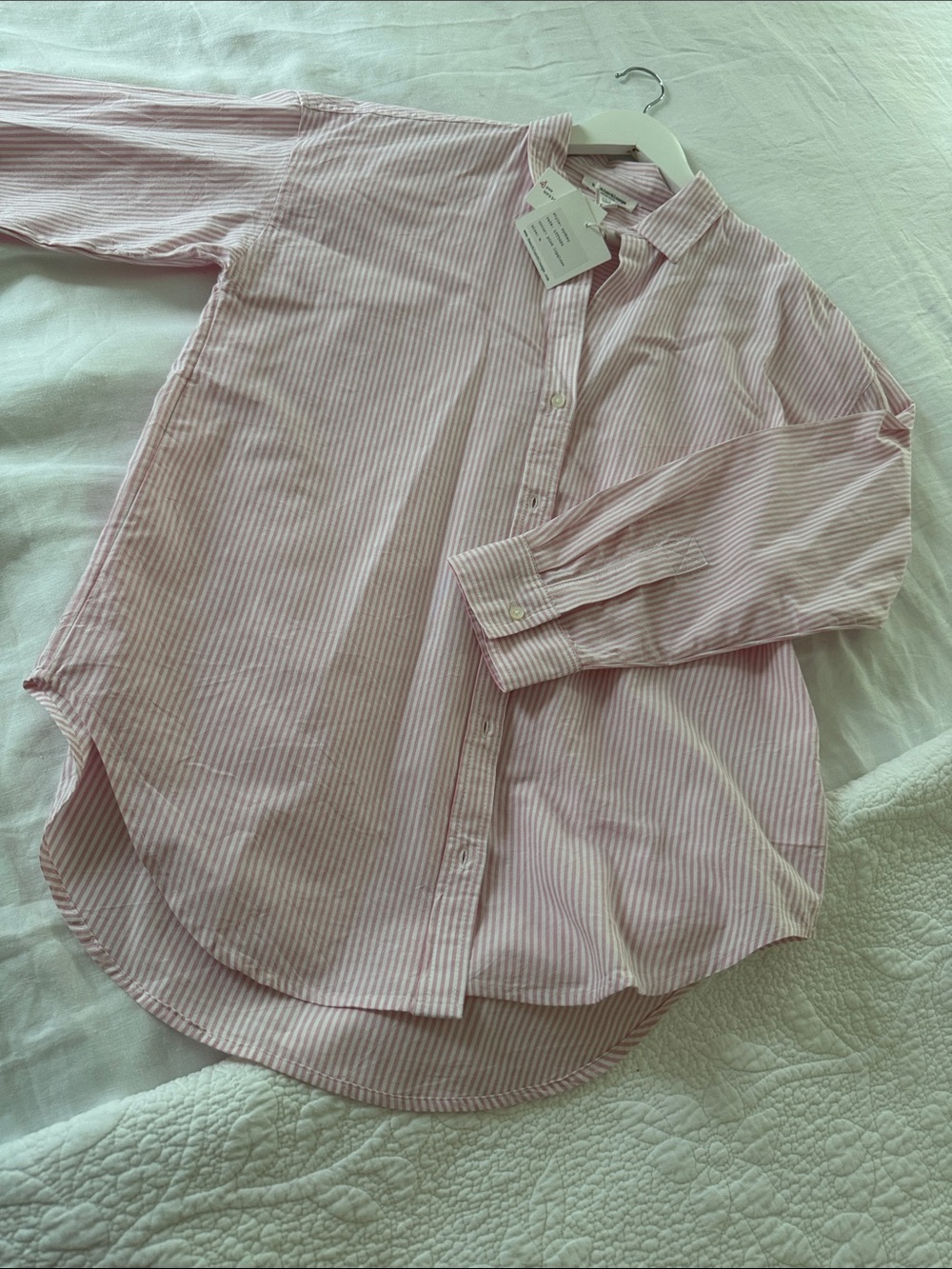 beachlunchlounge Pink and White Striped Casual Button-Down Shirt